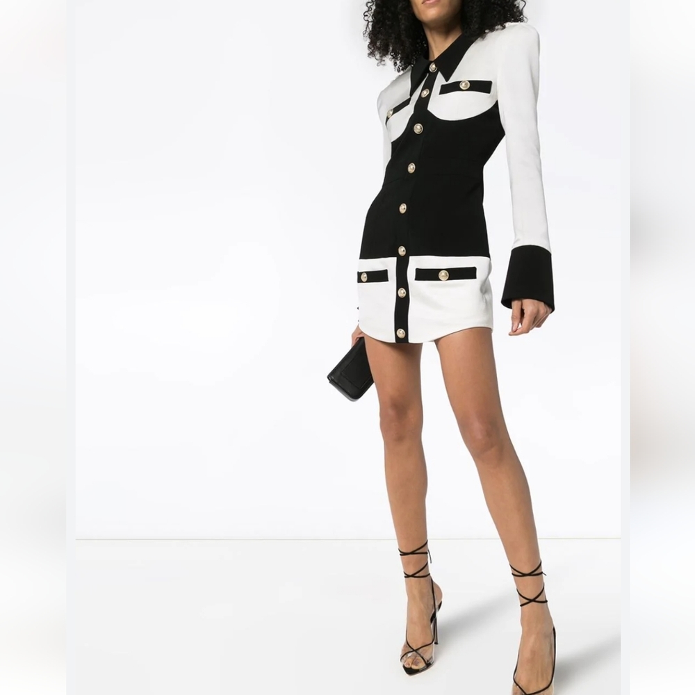 Elegant Black and White Button-Up Dress - Picture 4 of 16